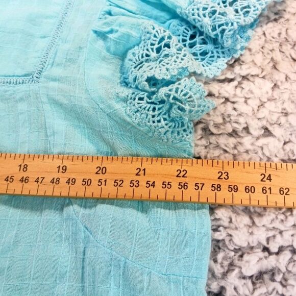 St. John's Bay Baby Doll Tunic 100% Cotton Gausy Tassel Tie Embroidered Blue XL. - Picture 7 of 10